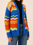 Leontine | Long Cardigan with Open Front and Striped Detail