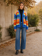 Leontine | Long Cardigan with Open Front and Striped Detail