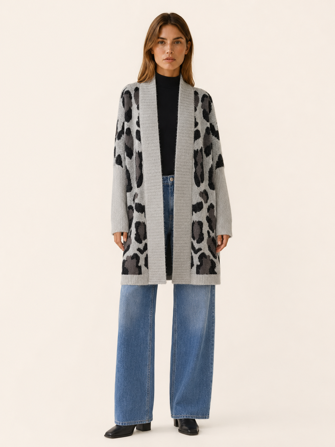Lisette | Long Cardigan with Leopard Print and Open Front