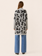 Lisette | Long Cardigan with Leopard Print and Open Front