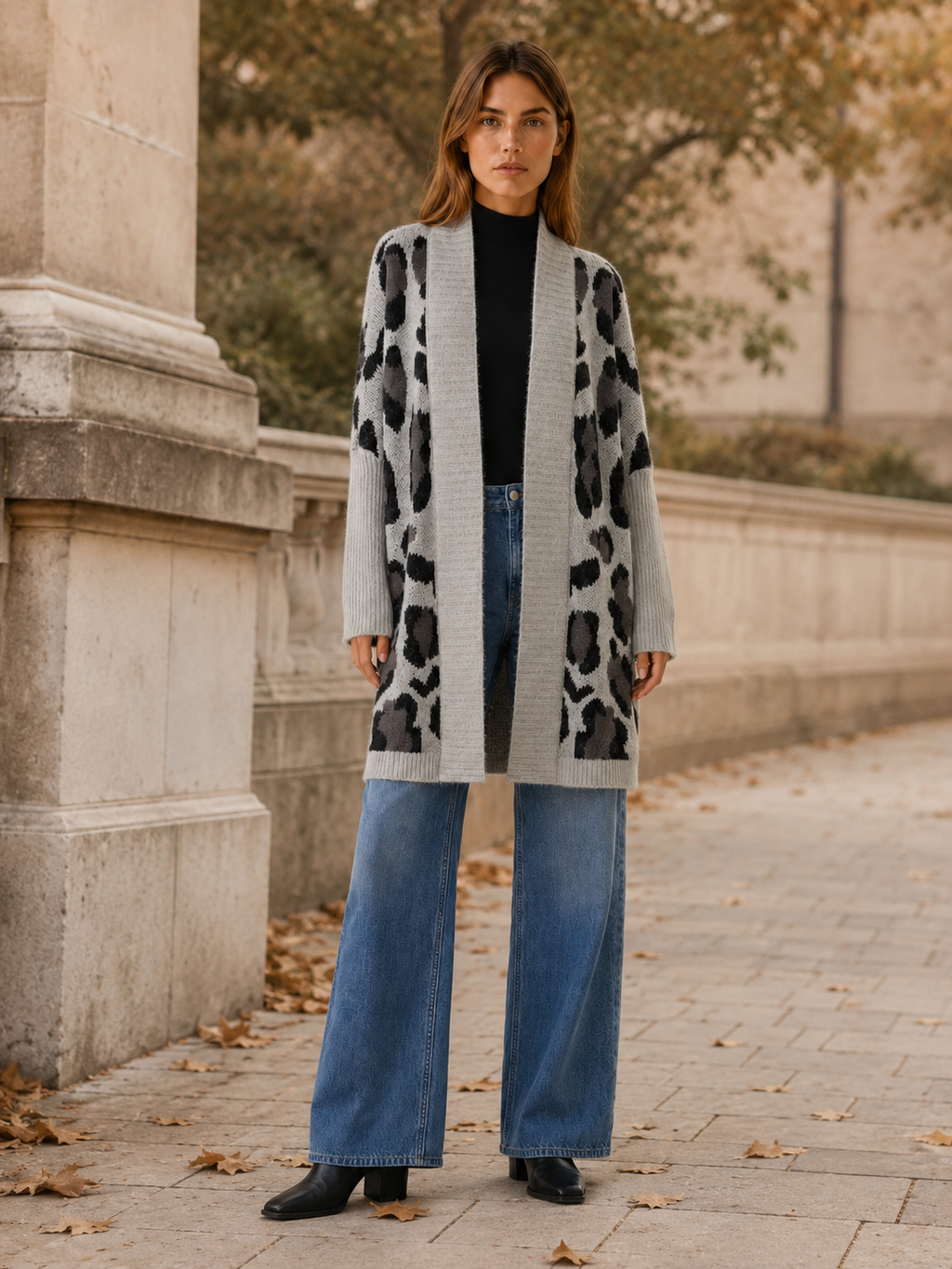 Lisette | Long Cardigan with Leopard Print and Open Front