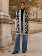 Lisette | Long Cardigan with Leopard Print and Open Front
