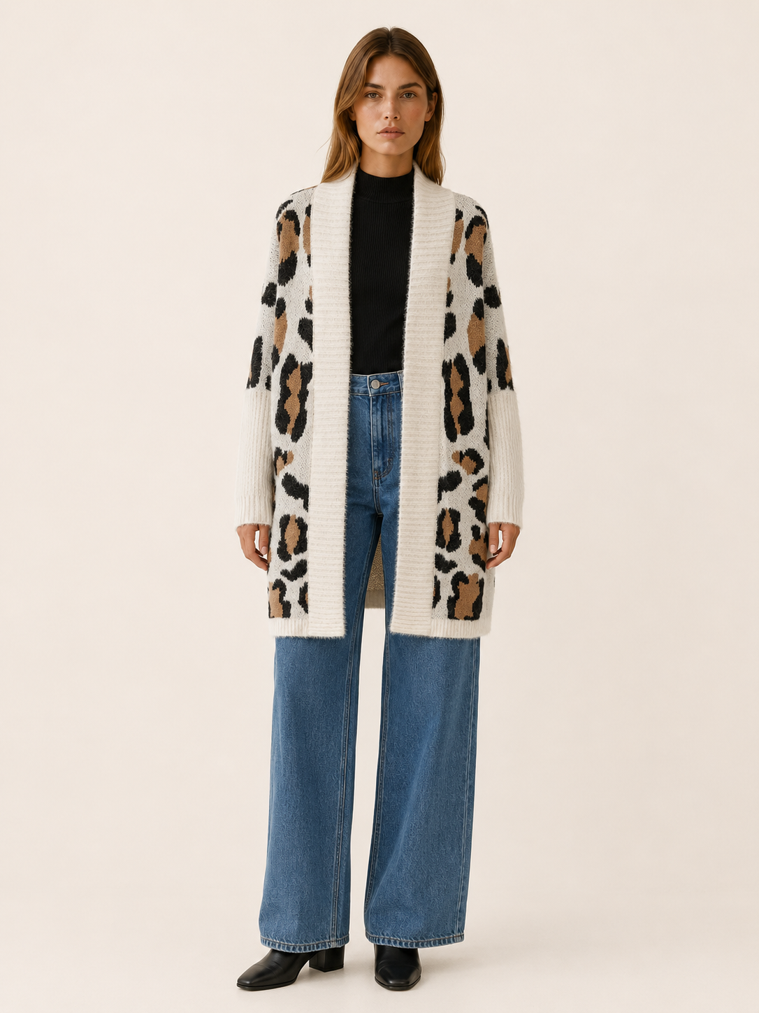 Lisette | Long Cardigan with Leopard Print and Open Front