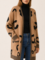 Lunara | Long Cardigan with Leopard Print and Front Pockets