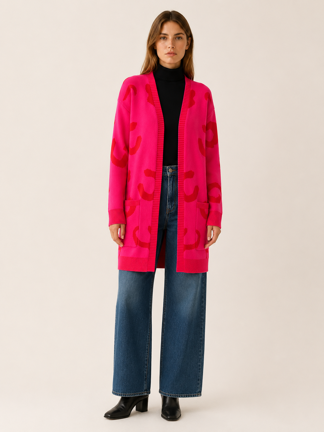 Lunara | Long Cardigan with Leopard Print and Front Pockets