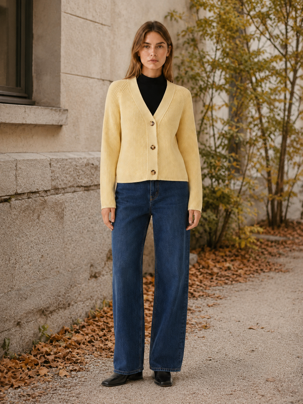 Lysandra | V-Neck Cardigan with Button Front and Ribbed Detail