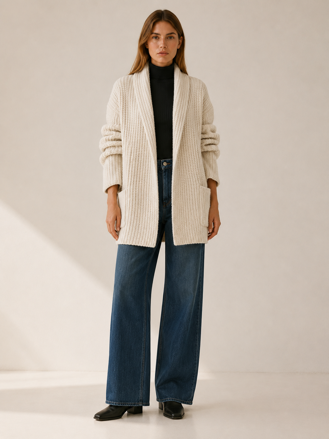 Maelle | Oversized Cardigan with Open Front and Pockets