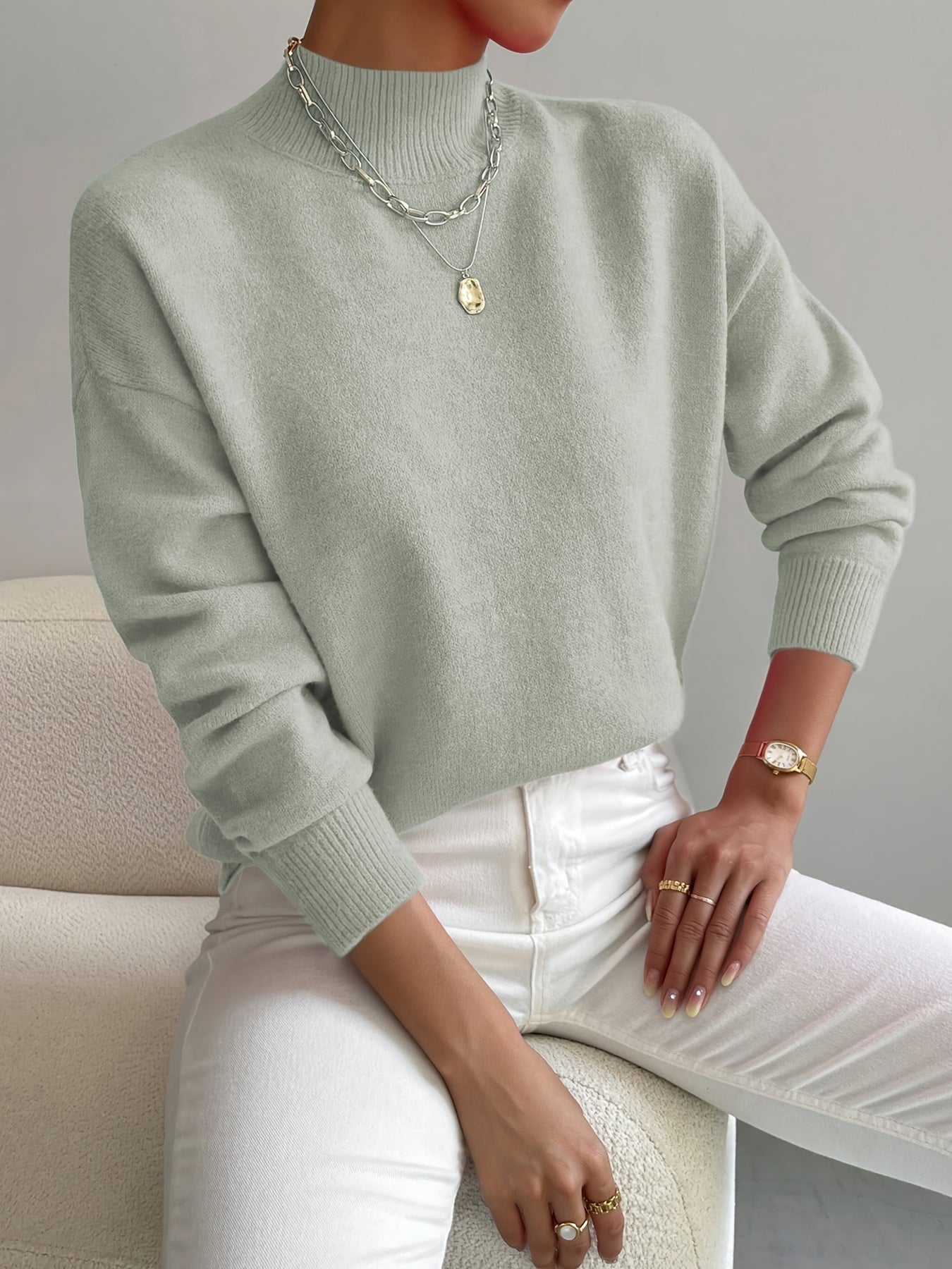 Elara | Women's Drop Shoulder Turtleneck Sweater with Ribbed Cuffs