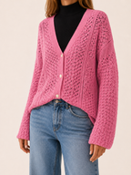 Maribel | V-Neck Cardigan with Button Front and Openwork Detail