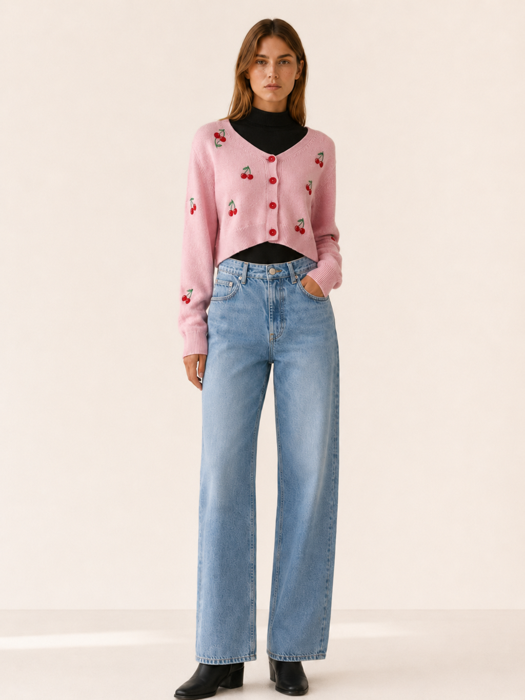 Maris | Cropped Cardigan with Cherry Detail and Button Front