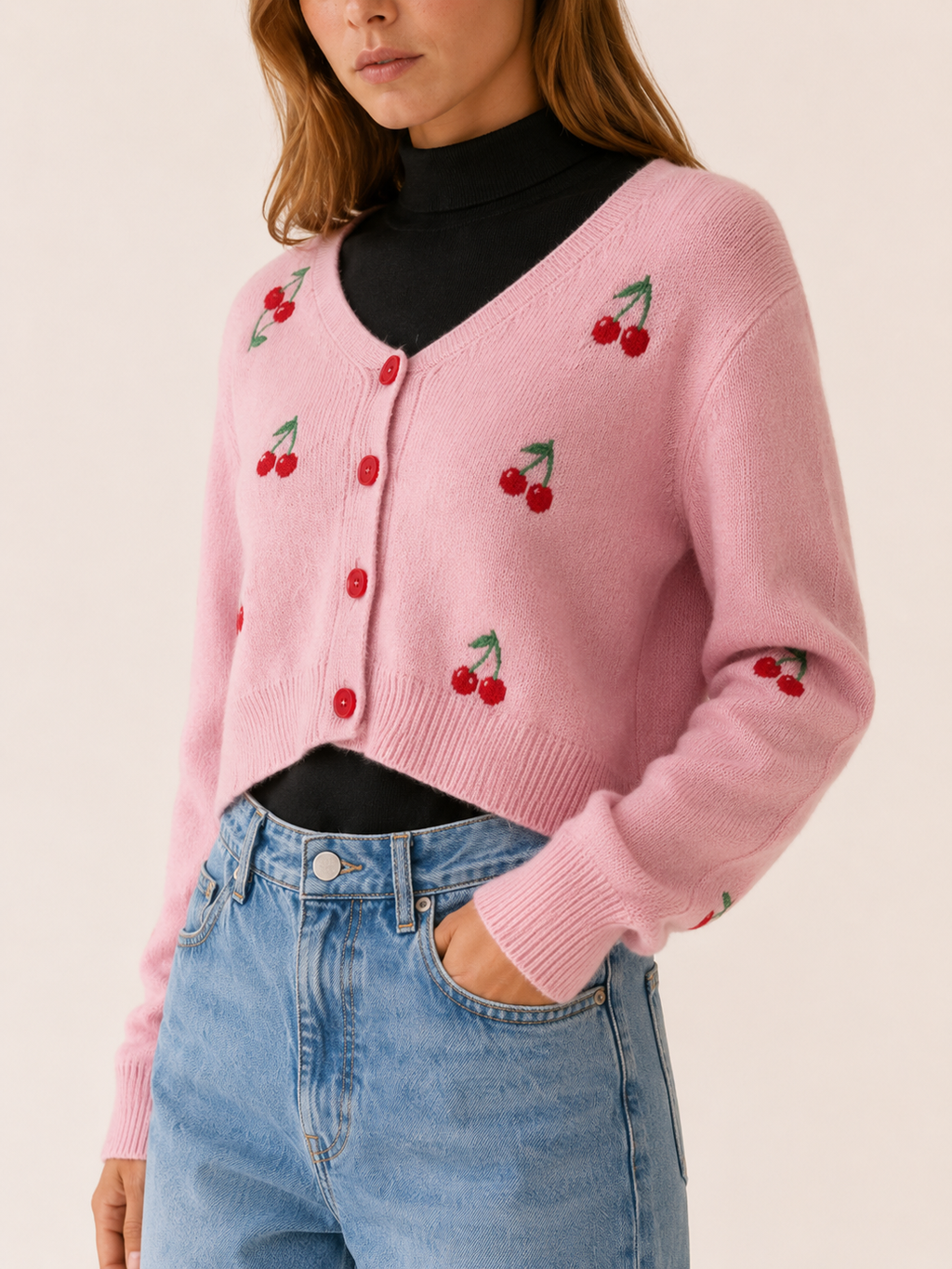 Maris | Cropped Cardigan with Cherry Detail and Button Front