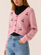 Maris | Cropped Cardigan with Cherry Detail and Button Front