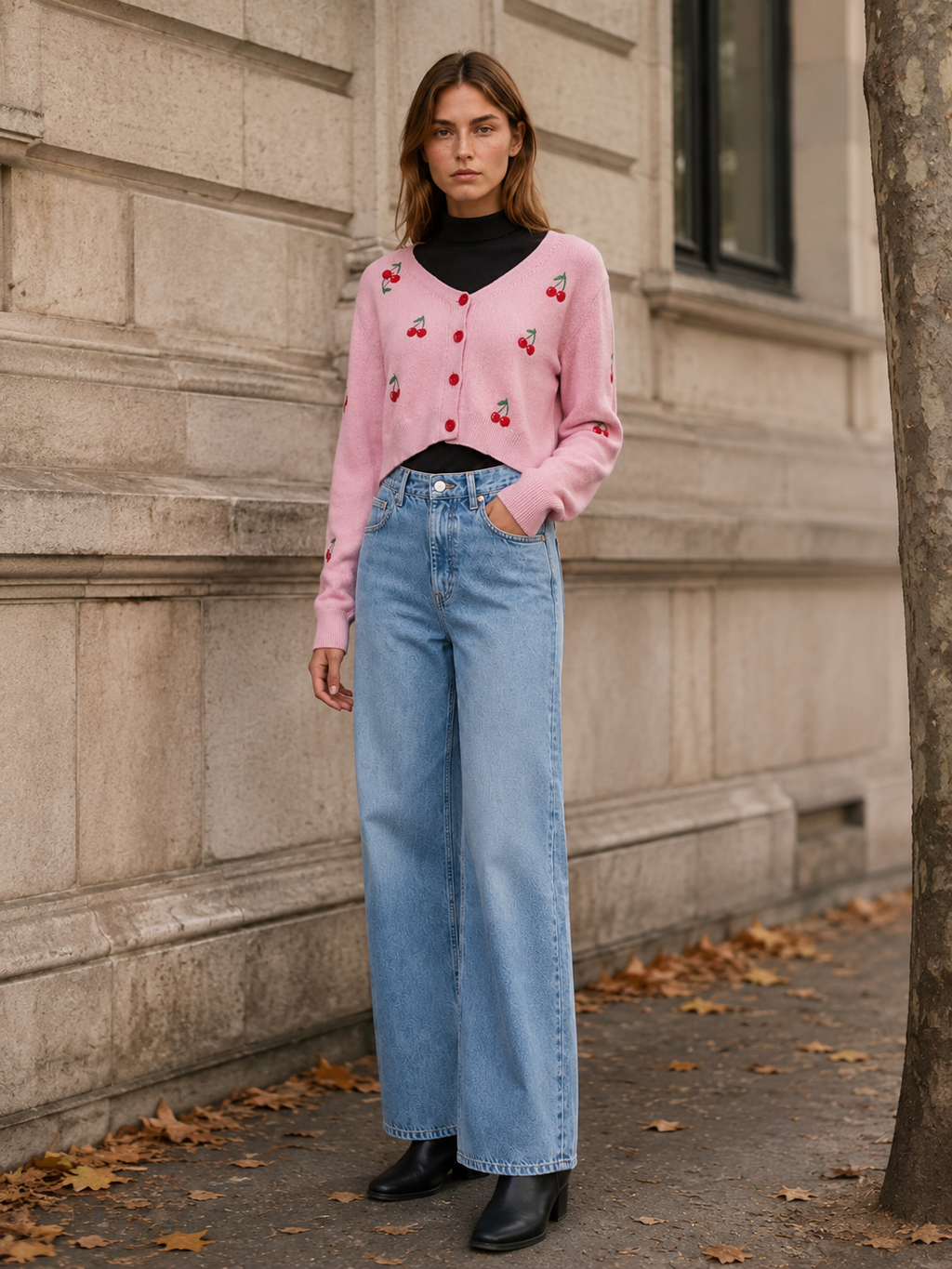 Maris | Cropped Cardigan with Cherry Detail and Button Front