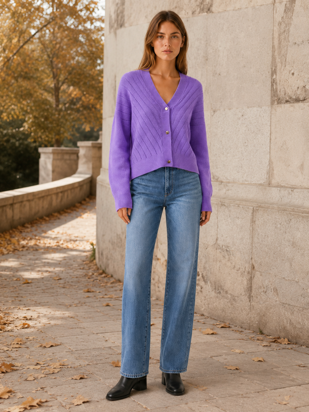 Mirren | V-Neck Cardigan with Button Front and Ribbed Detail