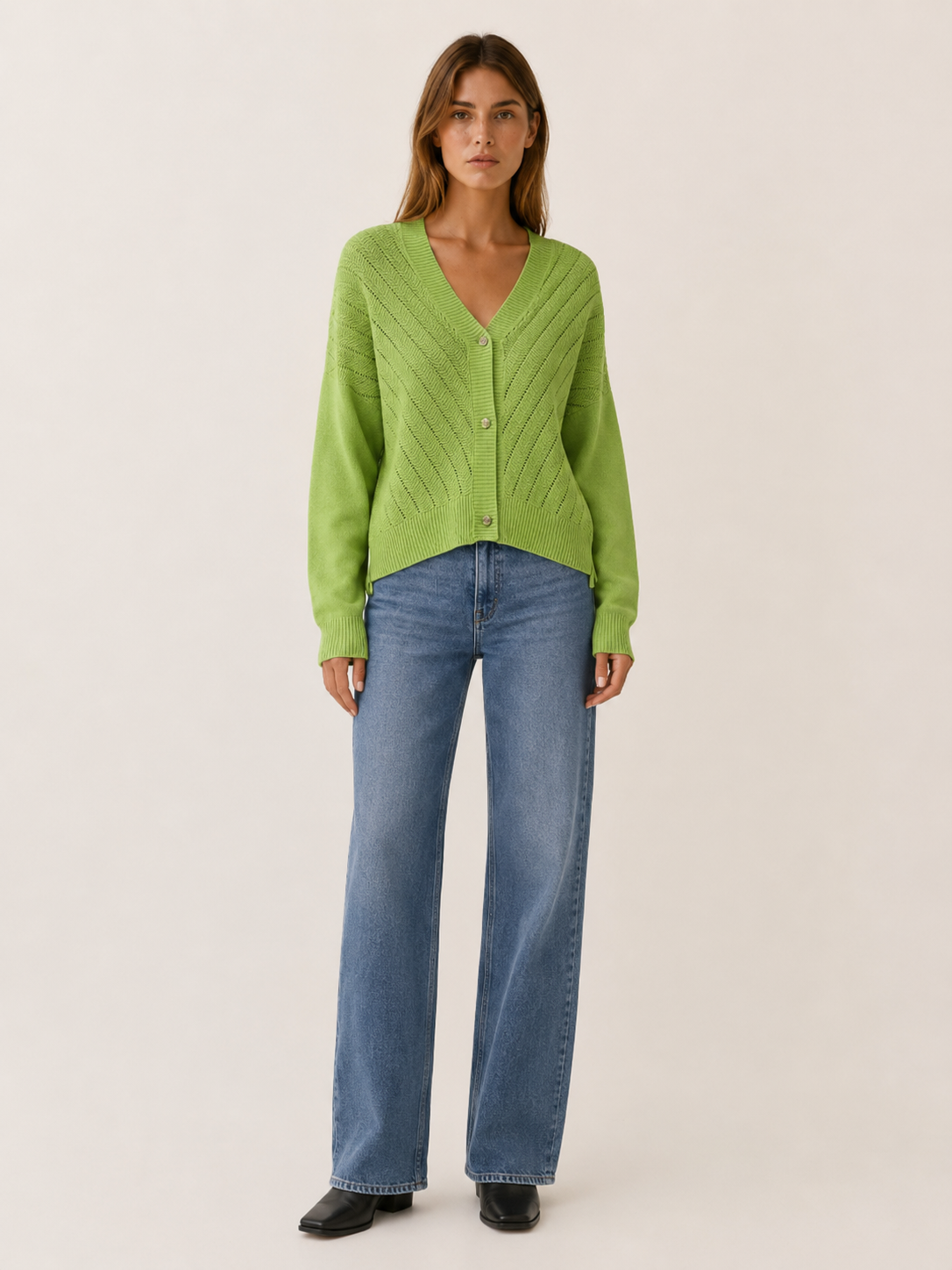 Mirren | V-Neck Cardigan with Button Front and Ribbed Detail