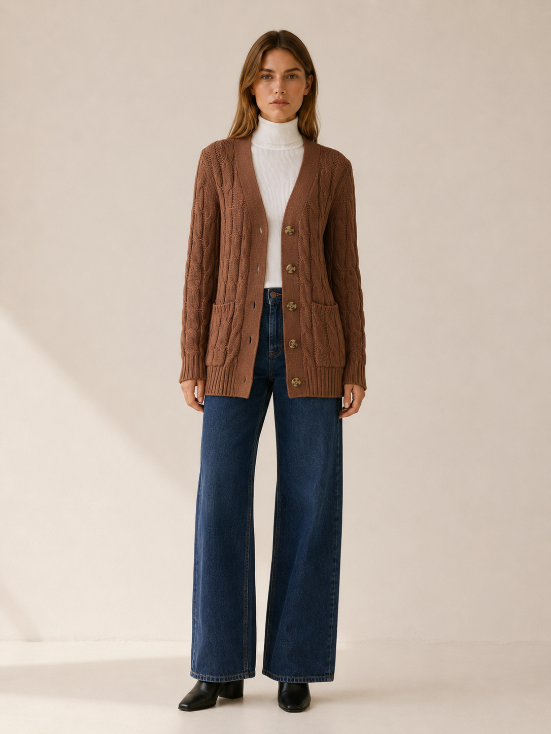 Nerissa | Long Cardigan with Button Front and Patch Pockets