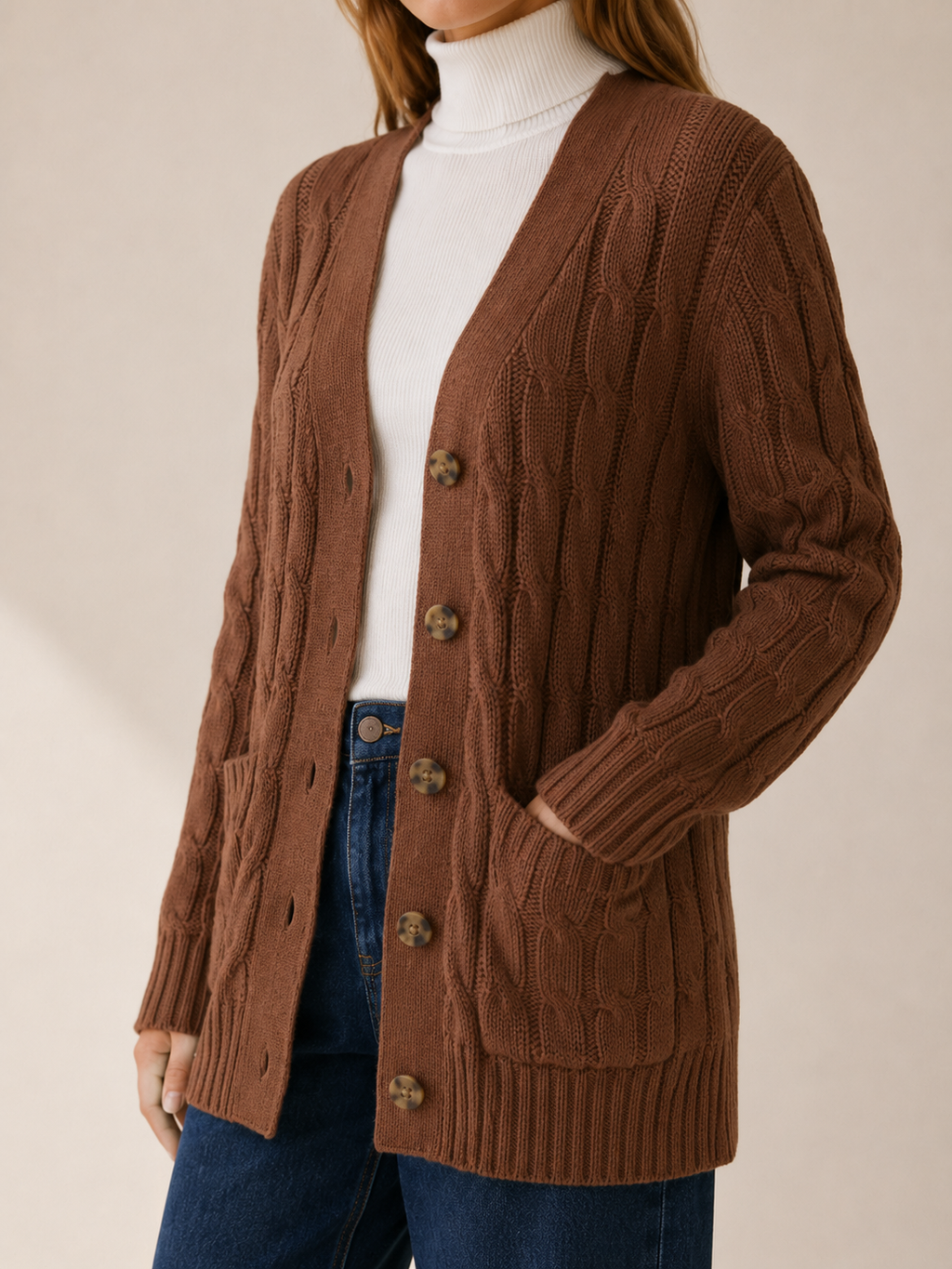 Nerissa | Long Cardigan with Button Front and Patch Pockets