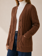 Nerissa | Long Cardigan with Button Front and Patch Pockets