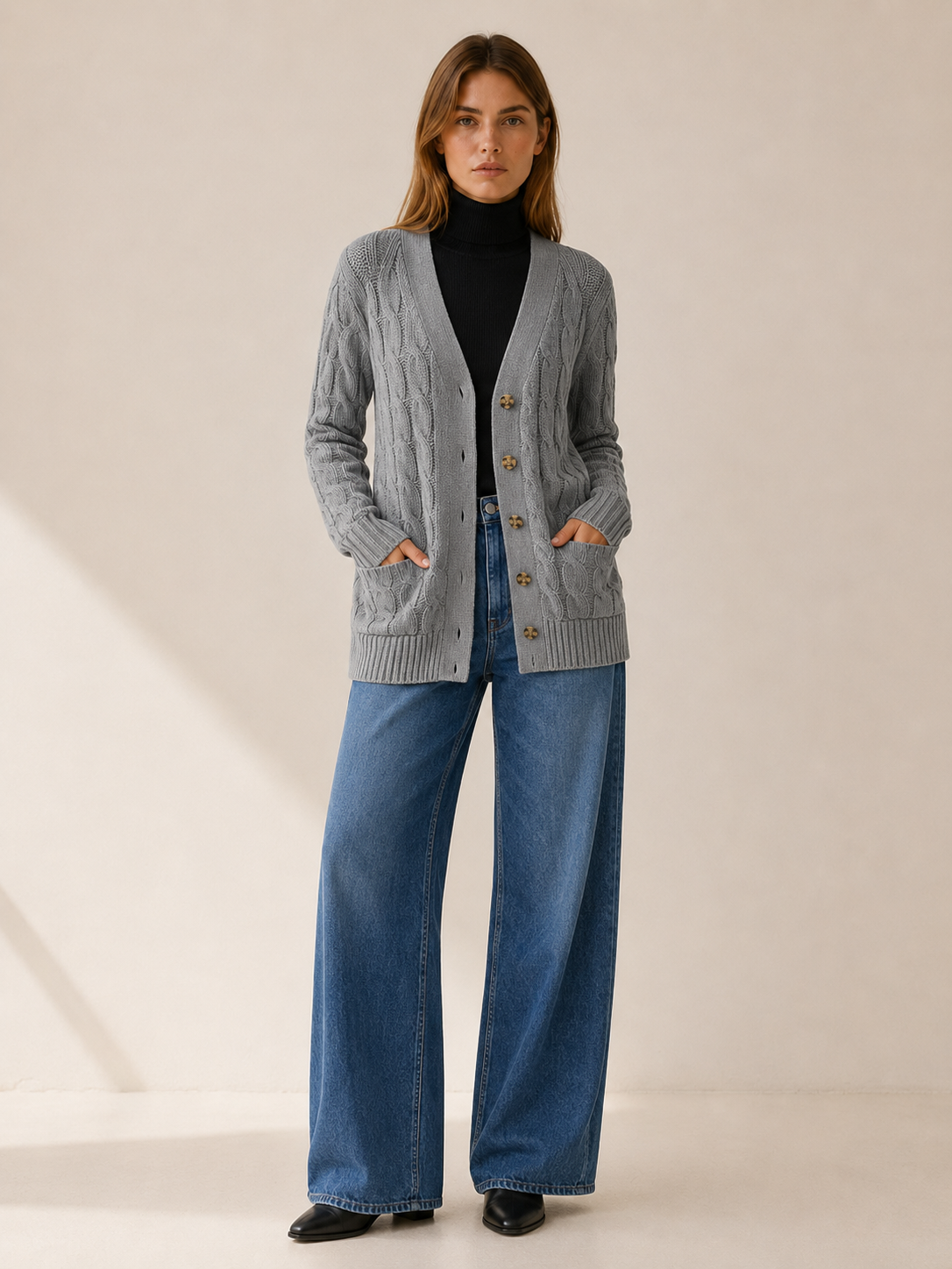 Nerissa | Long Cardigan with Button Front and Patch Pockets