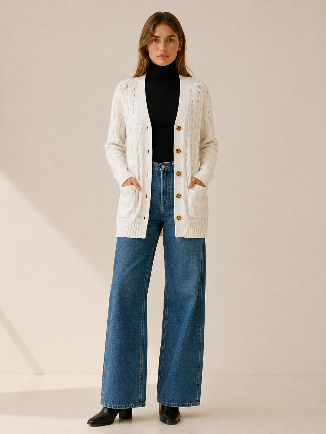 Nerissa | Long Cardigan with Button Front and Patch Pockets