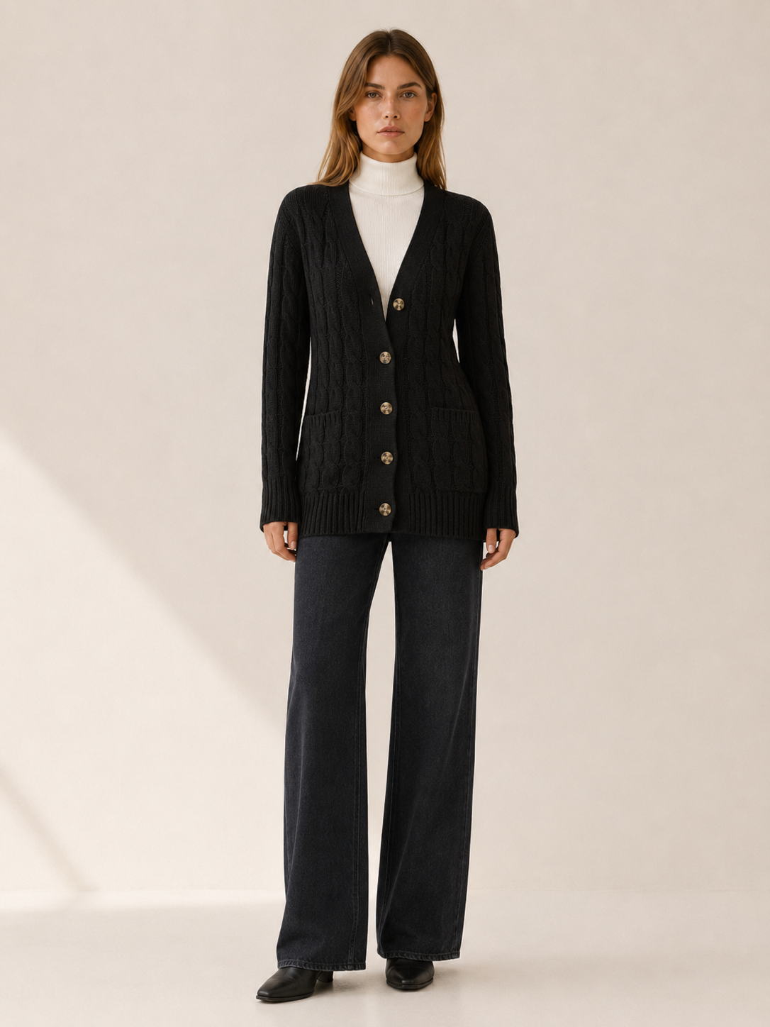 Nerissa | Long Cardigan with Button Front and Patch Pockets