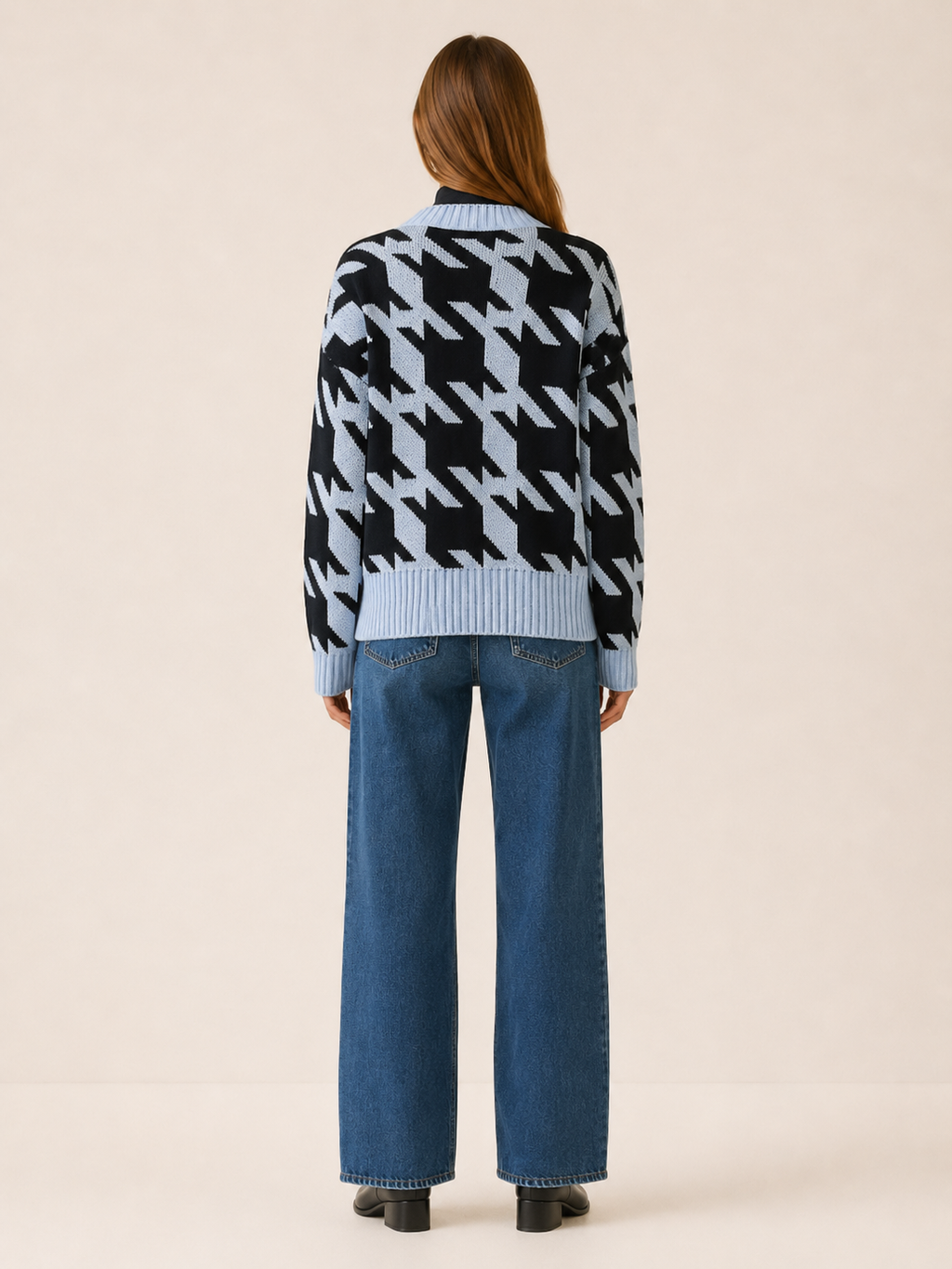 Odette | Cardigan with Houndstooth Pattern and Button Front