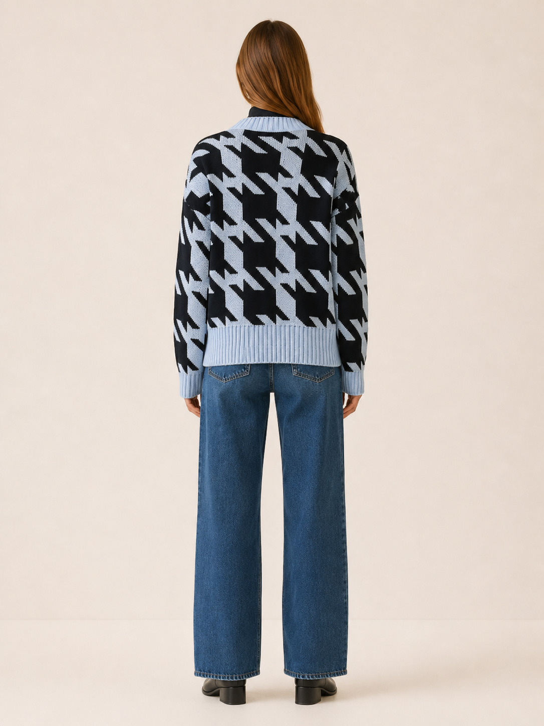 Odette | Cardigan with Houndstooth Pattern and Button Front