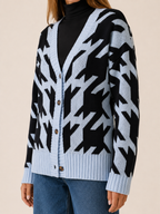 Odette | Cardigan with Houndstooth Pattern and Button Front