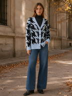 Odette | Cardigan with Houndstooth Pattern and Button Front