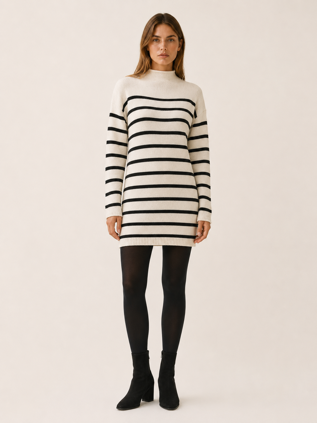 Ondine | Jumper Dress with Mock Neck and Stripe Design