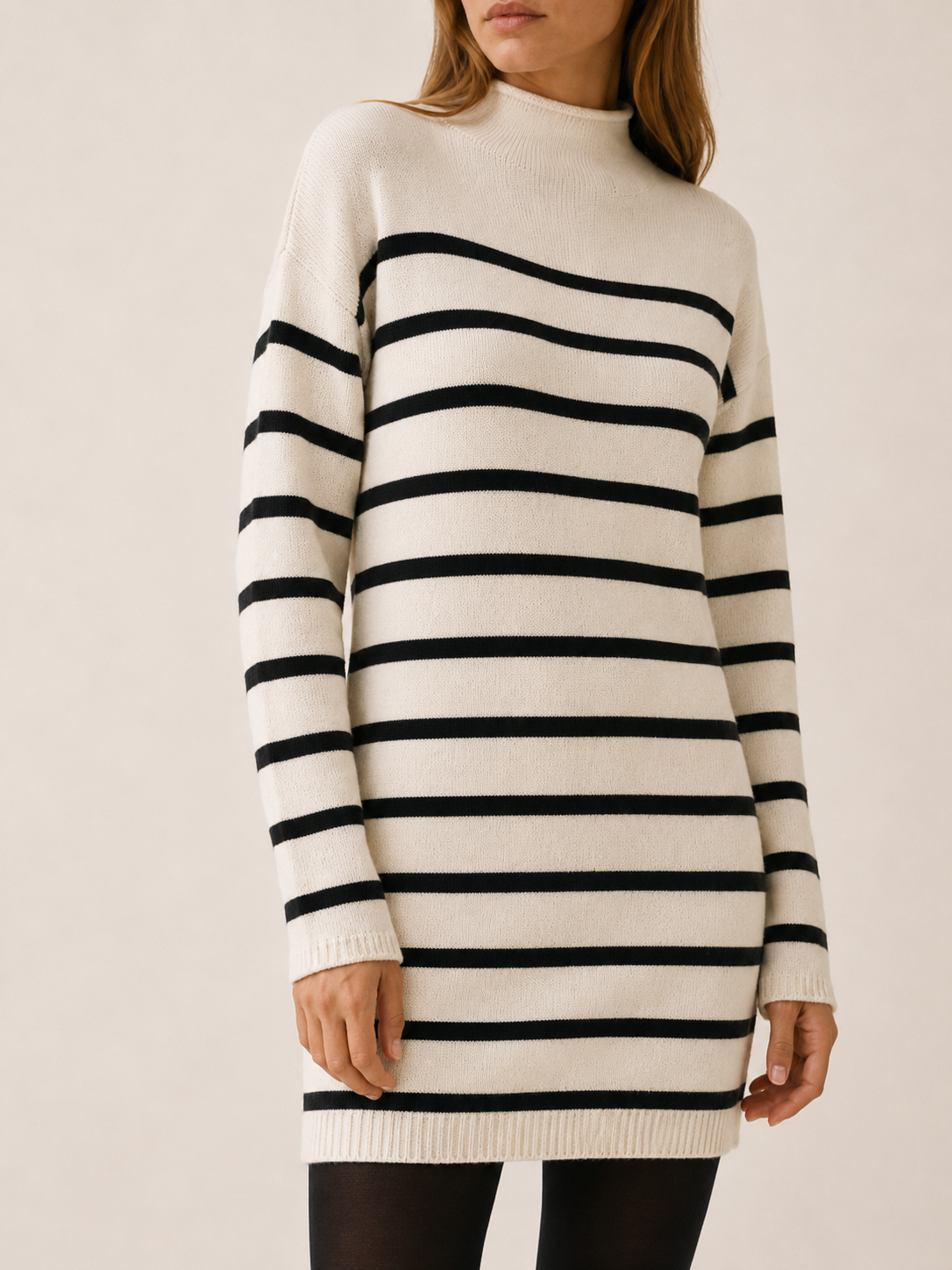 Ondine | Jumper Dress with Mock Neck and Stripe Design