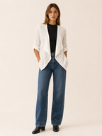 Sabine | Open Front Cardigan with Eyelet Detail and Roll-Tab Sleeves