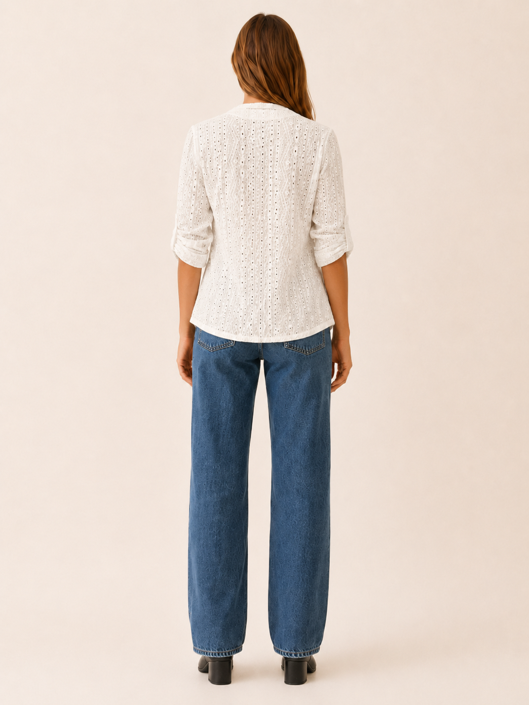 Sabine | Open Front Cardigan with Eyelet Detail and Roll-Tab Sleeves
