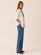 Sabine | Open Front Cardigan with Eyelet Detail and Roll-Tab Sleeves