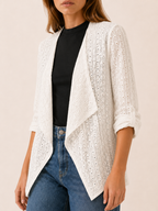 Sabine | Open Front Cardigan with Eyelet Detail and Roll-Tab Sleeves