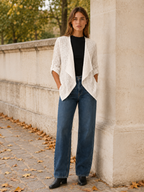 Sabine | Open Front Cardigan with Eyelet Detail and Roll-Tab Sleeves