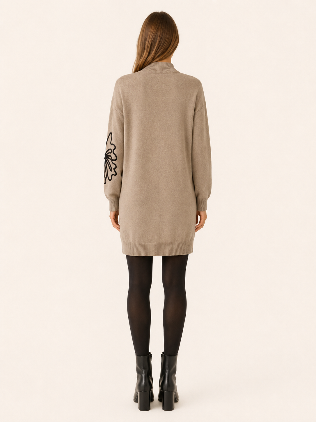 Orelvane | Sweater Dress with Floral Detail and Mock Neck