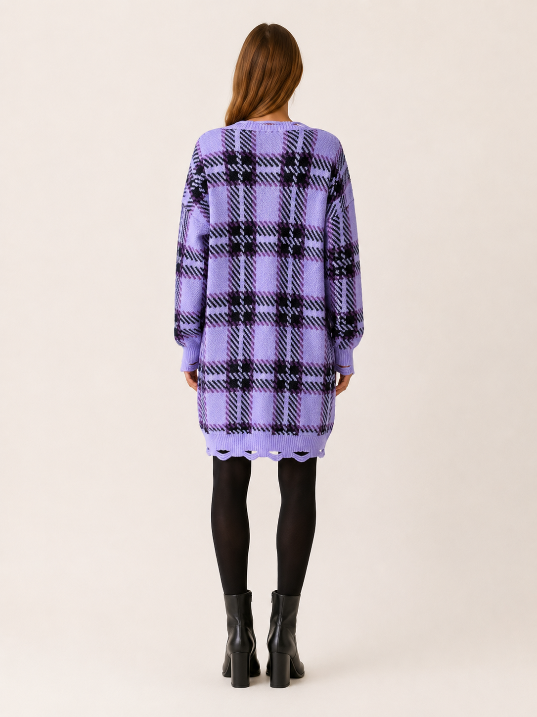 Oryssia | Jumper Dress with Check Pattern and Distressed Hem