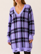 Oryssia | Jumper Dress with Check Pattern and Distressed Hem