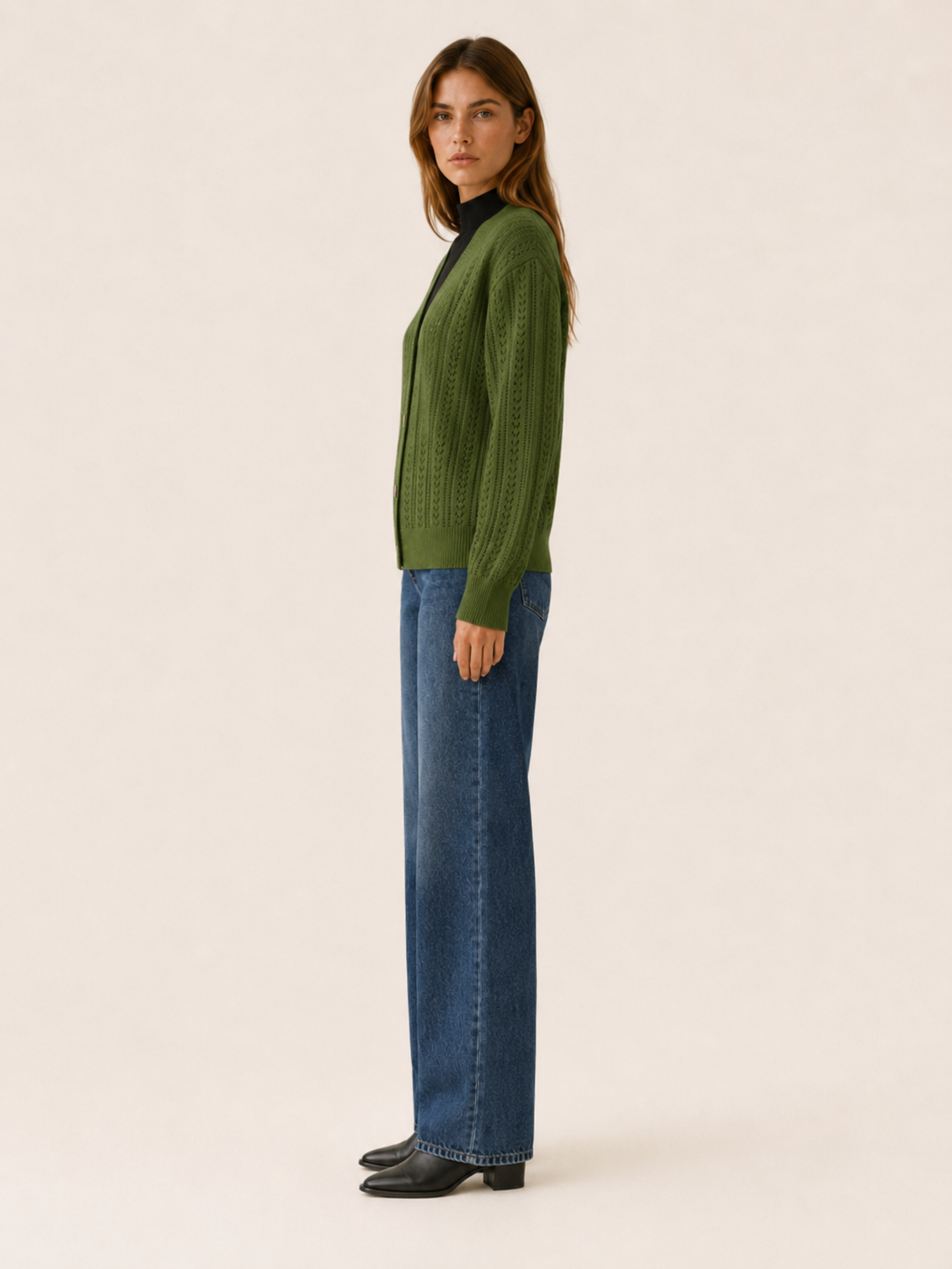 Pernille | V-Neck Cardigan with Openwork Detail and Button Front