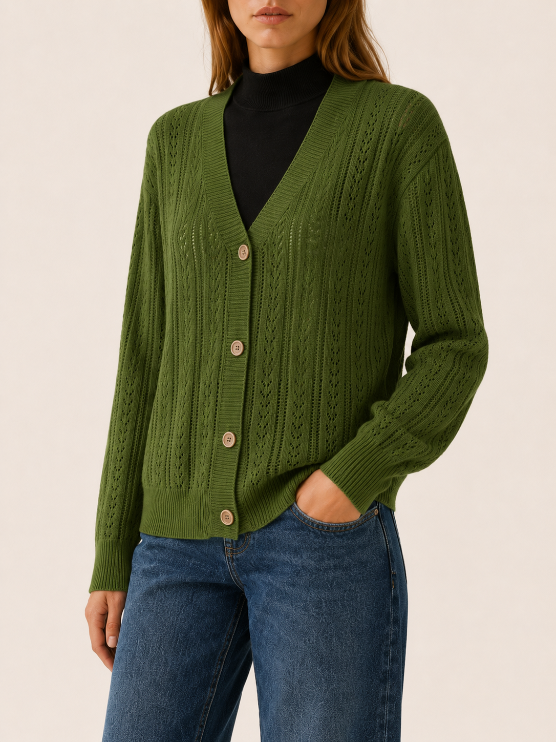 Pernille | V-Neck Cardigan with Openwork Detail and Button Front