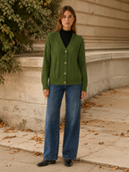 Pernille | V-Neck Cardigan with Openwork Detail and Button Front