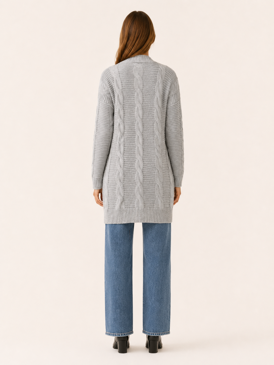 Petra | Long Cardigan with Open Front and Textured Detail