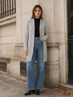 Petra | Long Cardigan with Open Front and Textured Detail