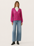Phoebe | V-Neck Cardigan with Openwork Detail and Button Front