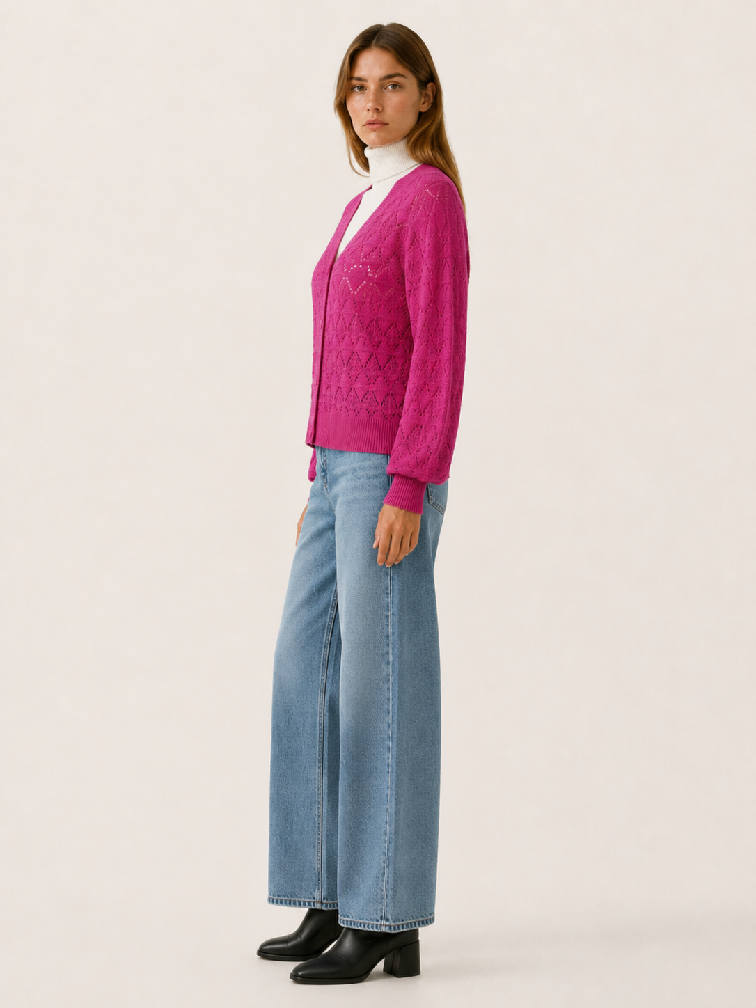 Phoebe | V-Neck Cardigan with Openwork Detail and Button Front