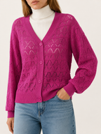 Phoebe | V-Neck Cardigan with Openwork Detail and Button Front