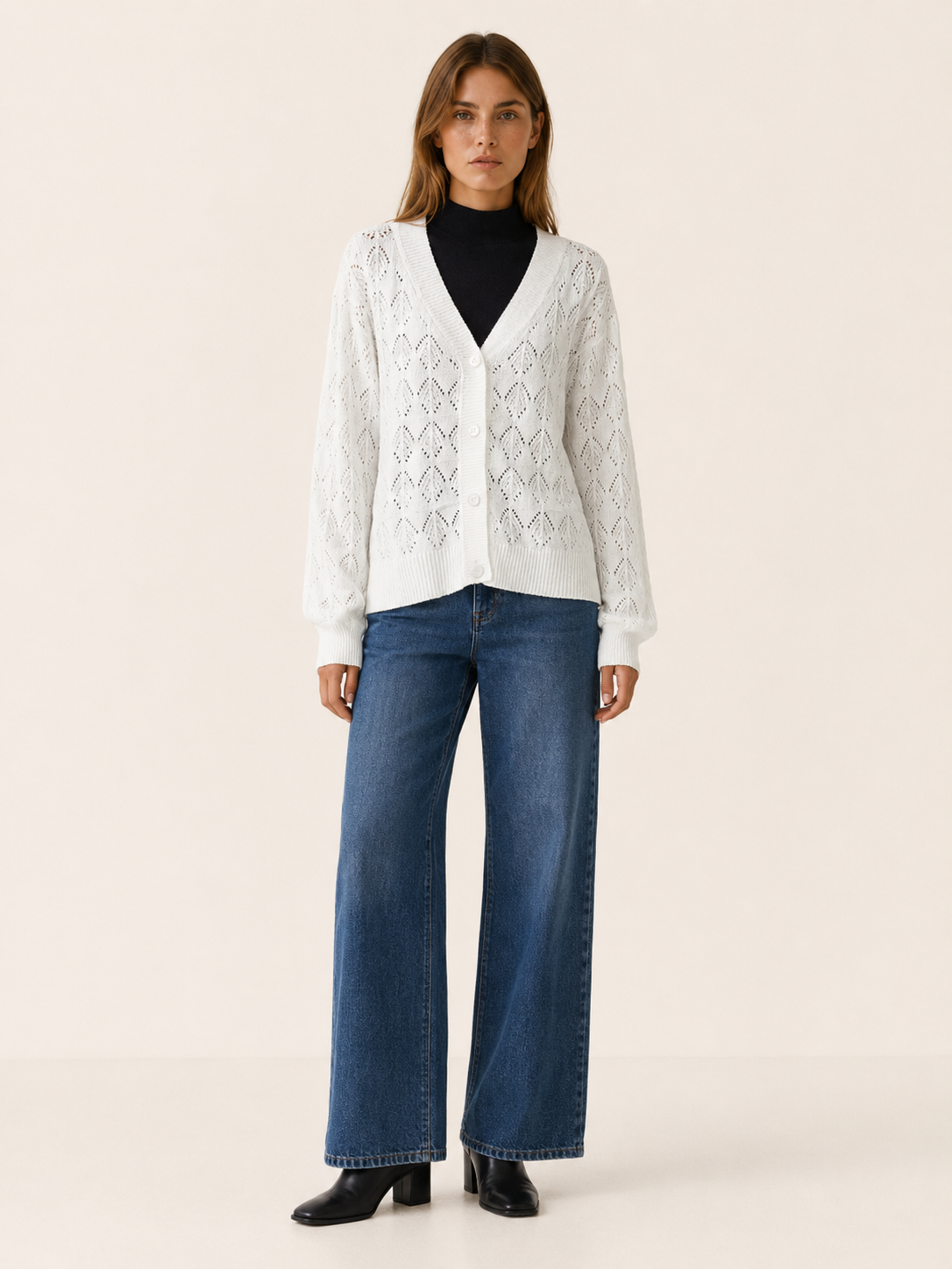 Phoebe | V-Neck Cardigan with Openwork Detail and Button Front