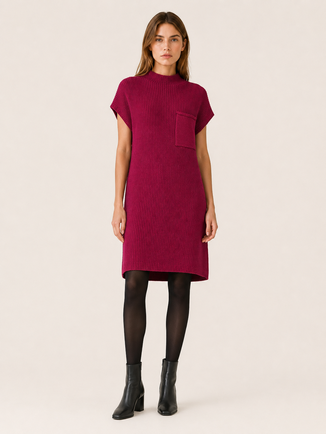 Quenara | Sweater Dress with Mock Neck and Chest Pocket