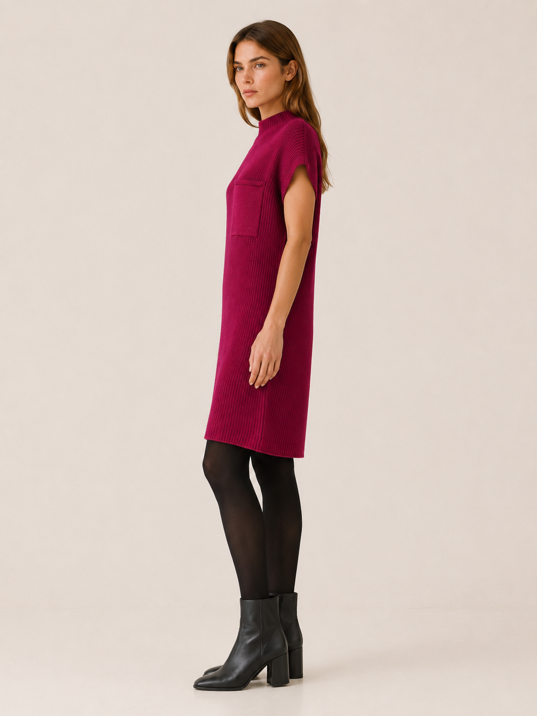 Quenara | Sweater Dress with Mock Neck and Chest Pocket